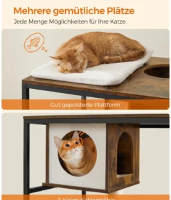 Feandrea Kratzbaum mit Katzenklo-Schrank, braun/weiß, ca. B61/H146/T50 cm