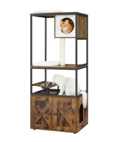 Feandrea Kratzbaum mit Katzenklo-Schrank, braun/weiß, ca. B61/H146/T50 cm