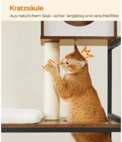 Feandrea Kratzbaum mit Katzenklo-Schrank, braun/weiß, ca. B61/H146/T50 cm