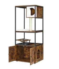 Feandrea Kratzbaum mit Katzenklo-Schrank, braun/weiß, ca. B61/H146/T50 cm
