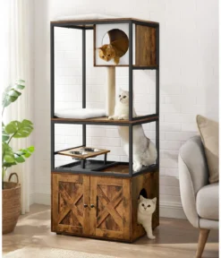 Feandrea Kratzbaum mit Katzenklo-Schrank, braun/weiß, ca. B61/H146/T50 cm