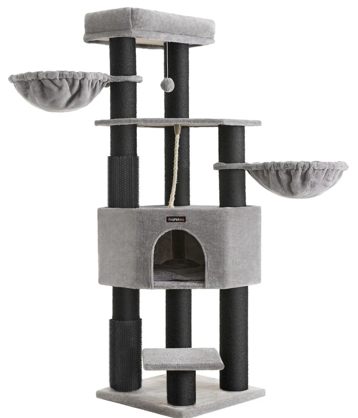 Feandrea Kratzbaum mit selbstwärmenden Decken, grau/schwarz, ca. B50/H160/T50 cm