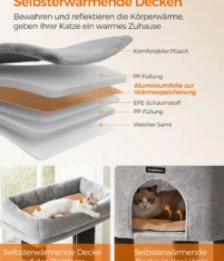 Feandrea Kratzbaum mit selbstwärmenden Decken, grau/schwarz, ca. B50/H160/T50 cm