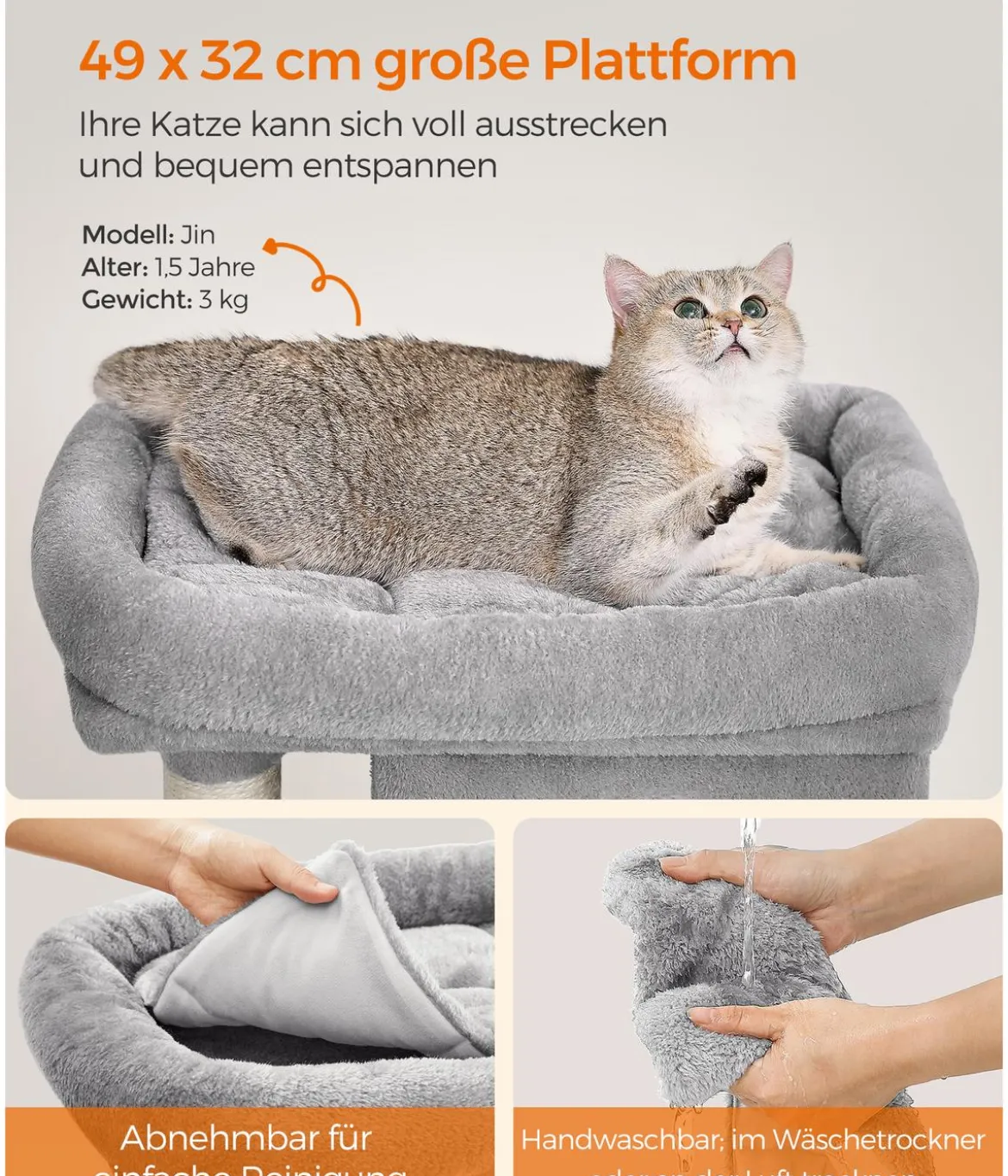Feandrea Kratzbaum mit zwei Höhlen M, ca. B60/H74/T39 cm