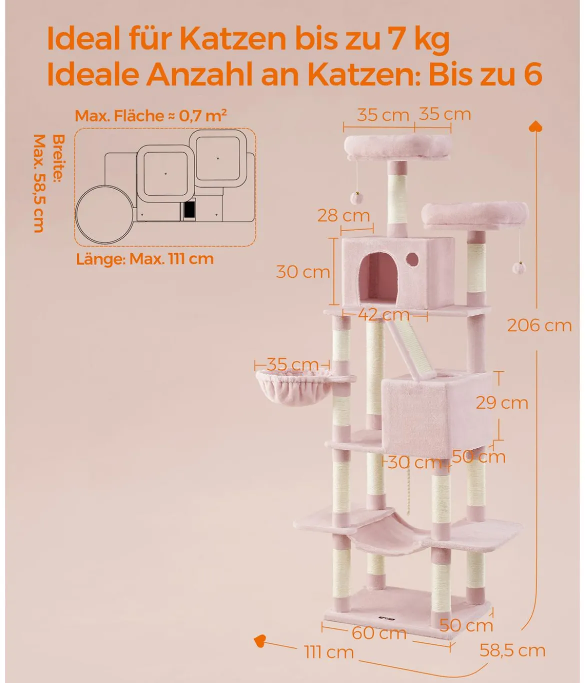 Feandrea Kratzbaum XXL, ca. B60/H206/T50 cm