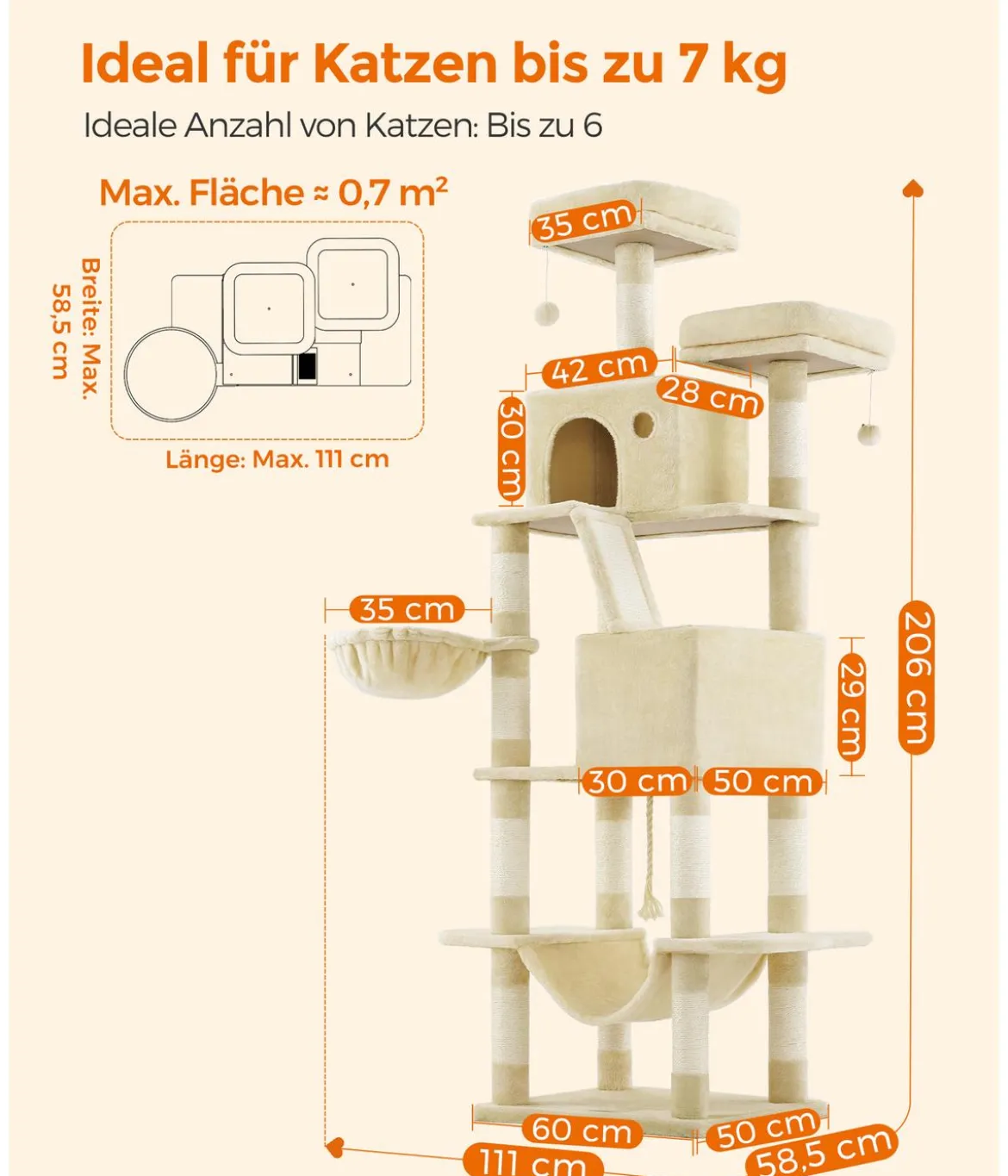 Feandrea Kratzbaum XXL, ca. B60/H206/T50 cm