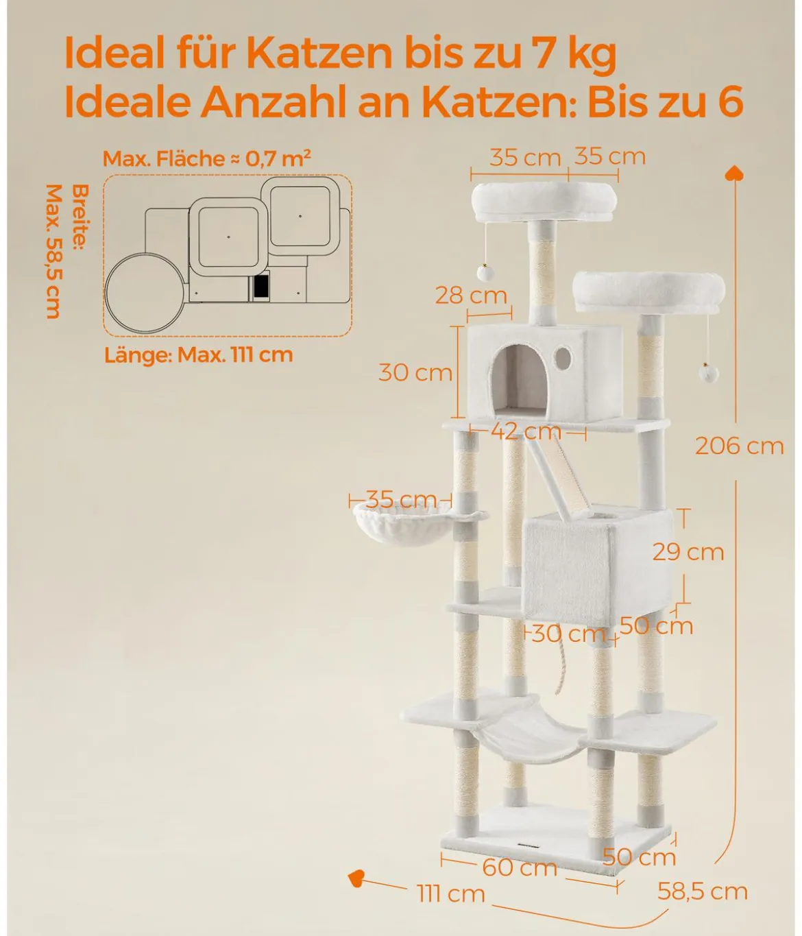 Feandrea Kratzbaum XXL, ca. B60/H206/T50 cm
