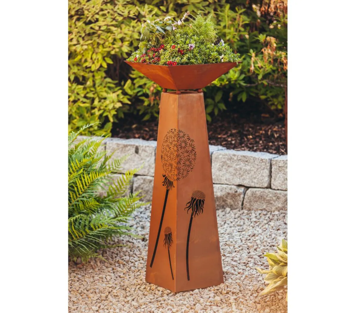 Ferrum Metall-Säule Trapez Pusteblume, ca. B30/H116,5/T30 cm, rost