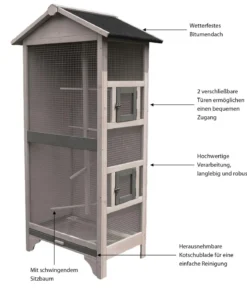 Flamingo Voliere Nevada Cottage, Hellgrau, ca. B78/H157,5/T57 cm