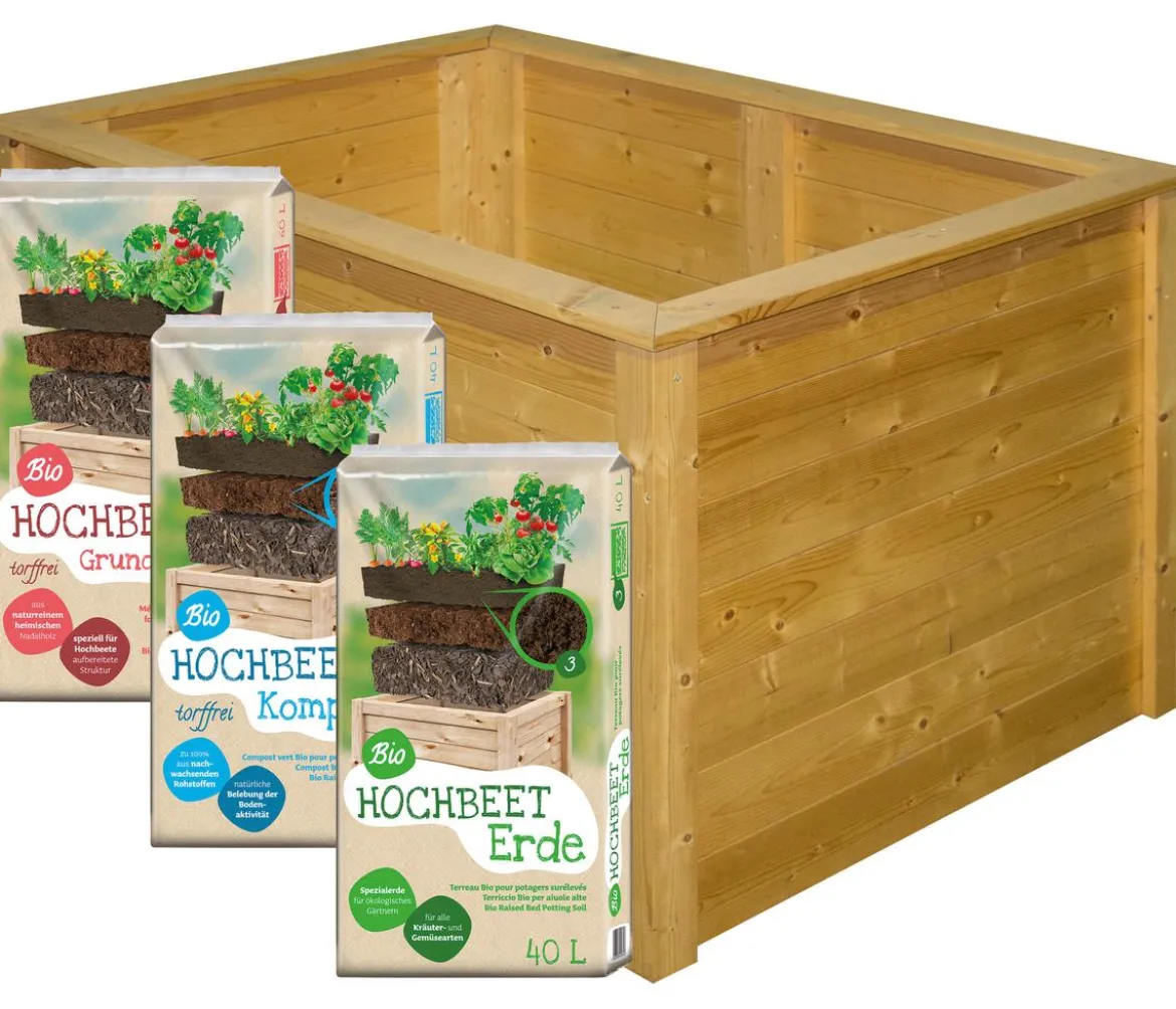 Floragard Hochbeet-Set Universal inkl. 540 l Bio-Füllung, ca. B120/H80/T80 cm