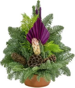 Grabgesteck in Ton-Schale, lila/natur, ca. B36/H40/T24 cm