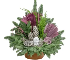 Grabgesteck in Ton-Schale, rosa/weiß, ca. B50/H49/T31 cm