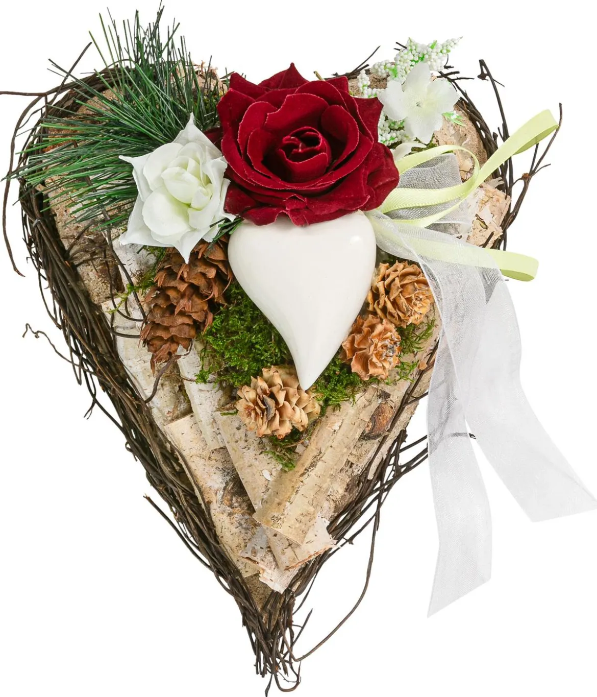 Grabgesteck Sören mit Keramikherz, herzförmig, ca. B20/H12/T24 cm