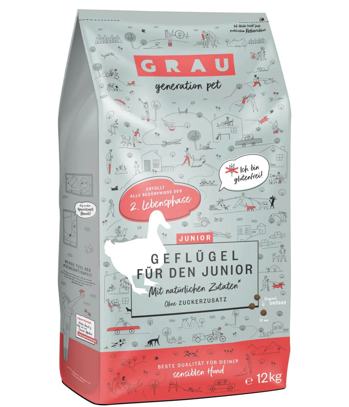 GRAU Trockenfutter für Hunde Junior, Geflügel, 12 kg