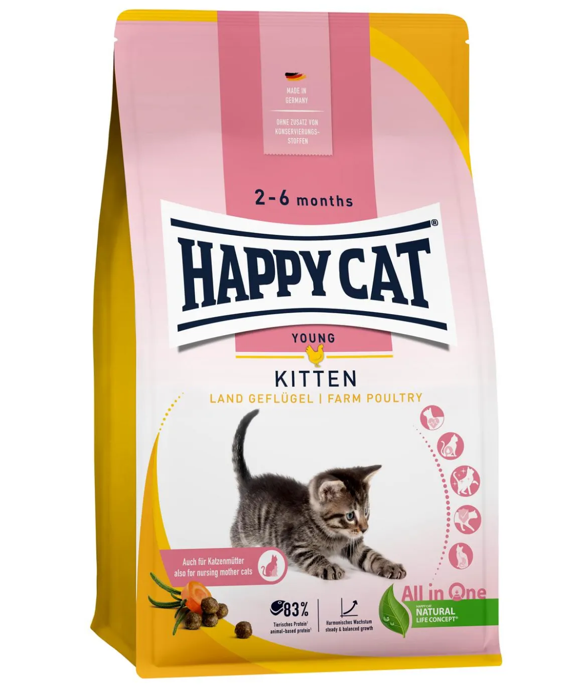 Happy Cat Trockenfutter für Katzen Young Kitten, Land-Geflügel