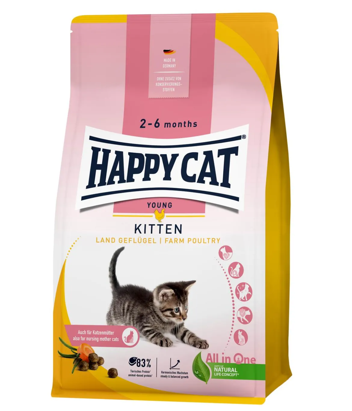 Happy Cat Trockenfutter für Katzen Young Kitten, Land-Geflügel