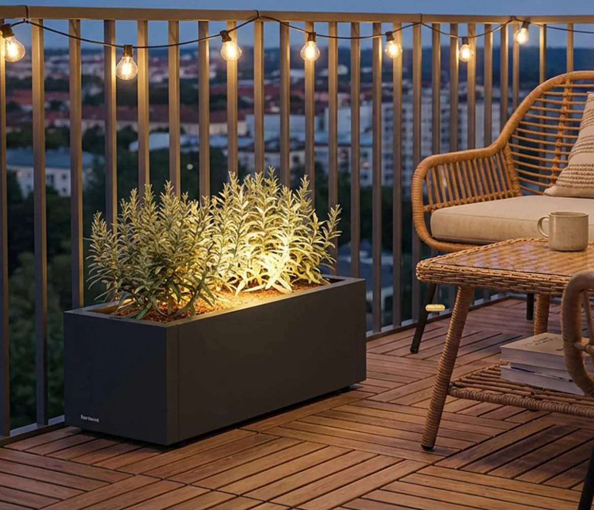 Herstera Metall-Pflanzkasten Cube Balcony LED, rechteckig, anthrazit