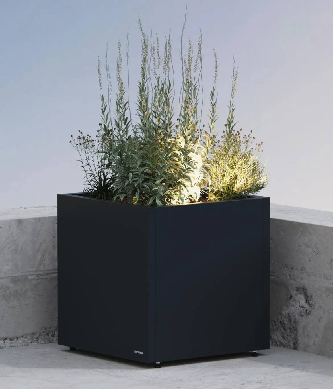 Herstera Metall-Pflanzkasten Cube LED, quadratisch, anthrazit