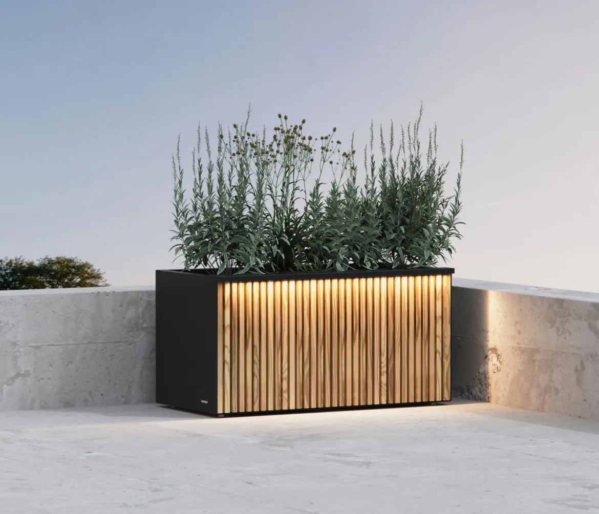 Herstera Metall-Pflanzkasten Deco Planter LED, rechteckig, schwarz/natur