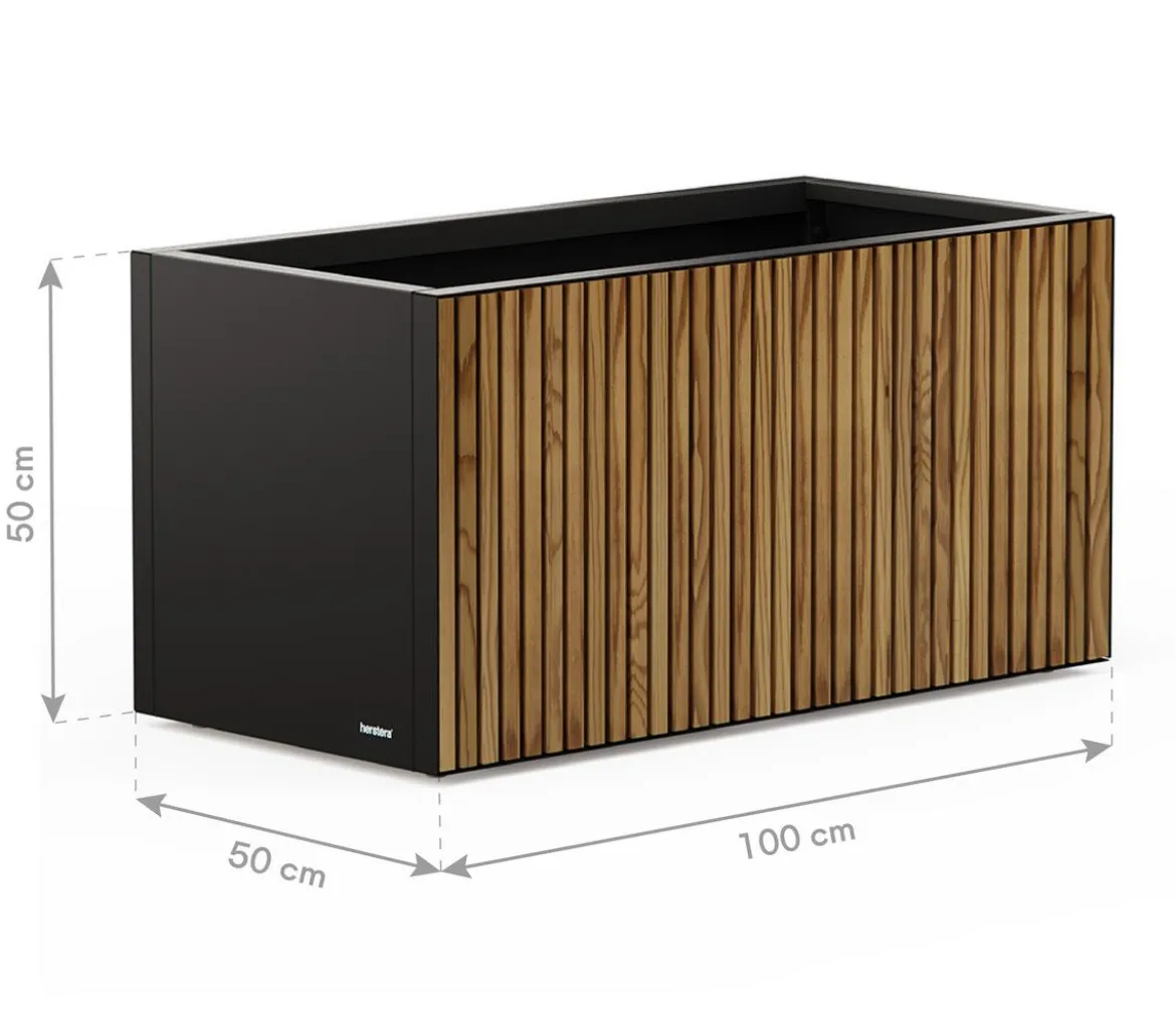 Herstera Metall-Pflanzkasten Deco Planter LED, rechteckig, schwarz/natur