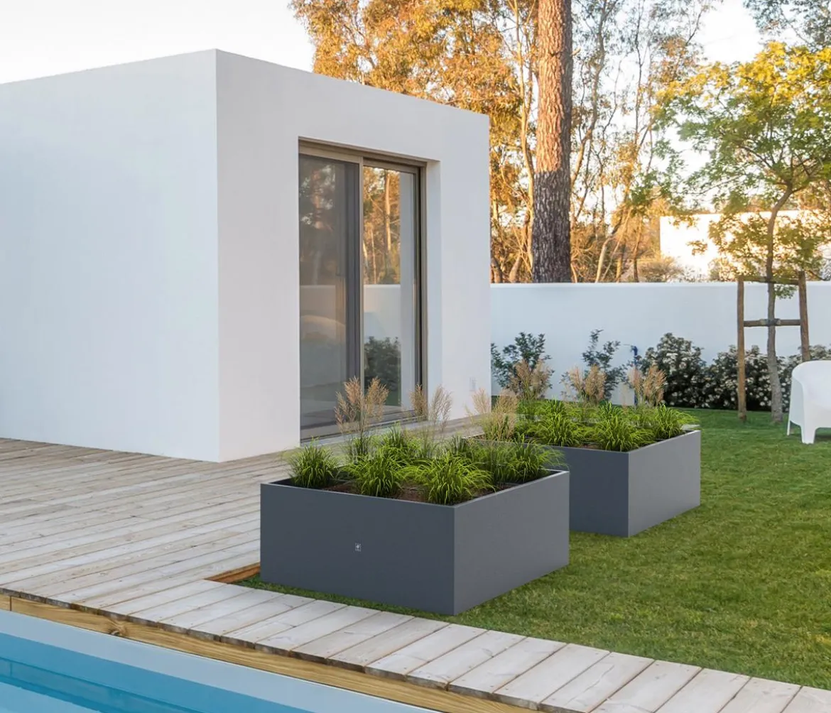 Herstera Metall-Pflanzkasten Cube Edge, rechteckig, anthrazit, ca. B150 cm