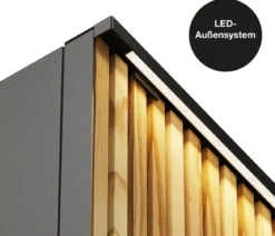 Herstera Metall-Raumtrenner Deco Planter LED, rechteckig, schwarz/natur