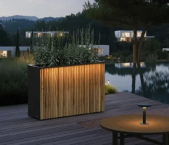 Herstera Metall-Raumtrenner Deco Planter LED, rechteckig, schwarz/natur