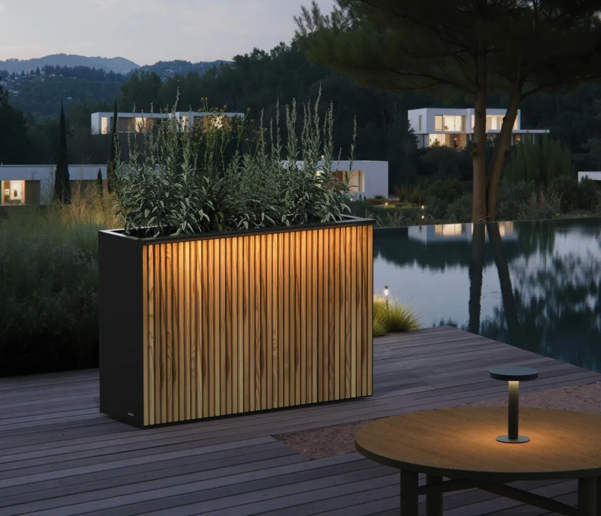 Herstera Metall-Raumtrenner Deco Planter LED, rechteckig, schwarz/natur