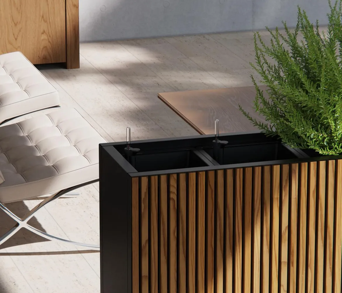 Herstera Metall-Raumtrenner Deco Planter, rechteckig, schwarz/natur