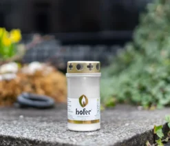 Hofer Grabkerze Nr. 3 mit Deckel, weiß