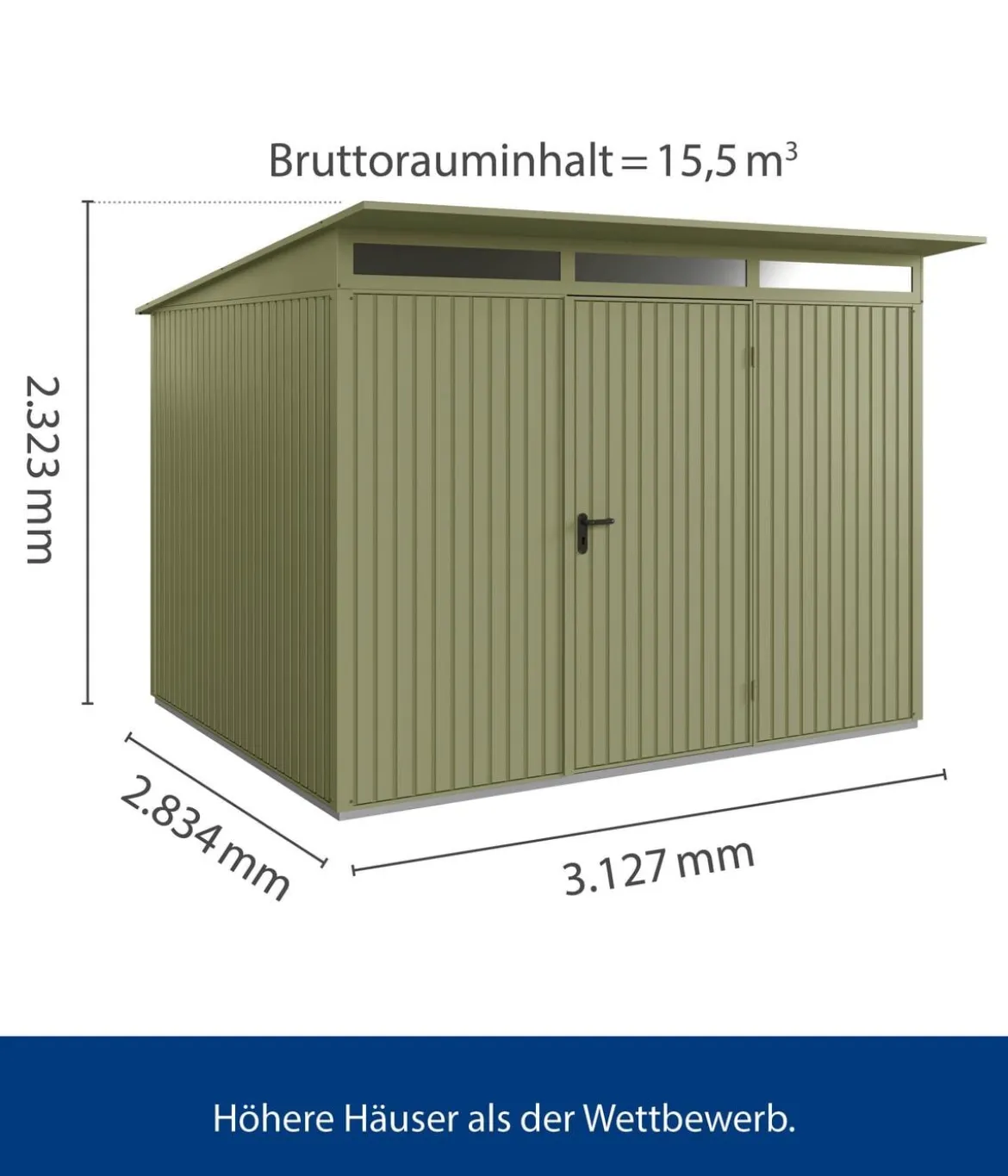 Hörmann Berry-Gerätehaus Classic-P Typ 3, ca. B312,7/H232,3/T283,4 cm