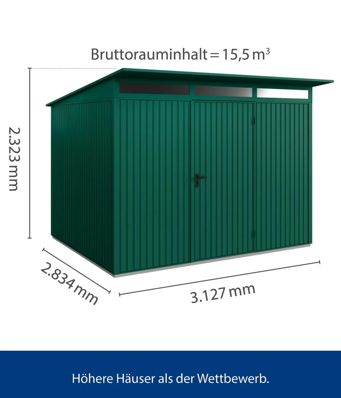 Hörmann Berry-Gerätehaus Classic-P Typ 3, ca. B312,7/H232,3/T283,4 cm