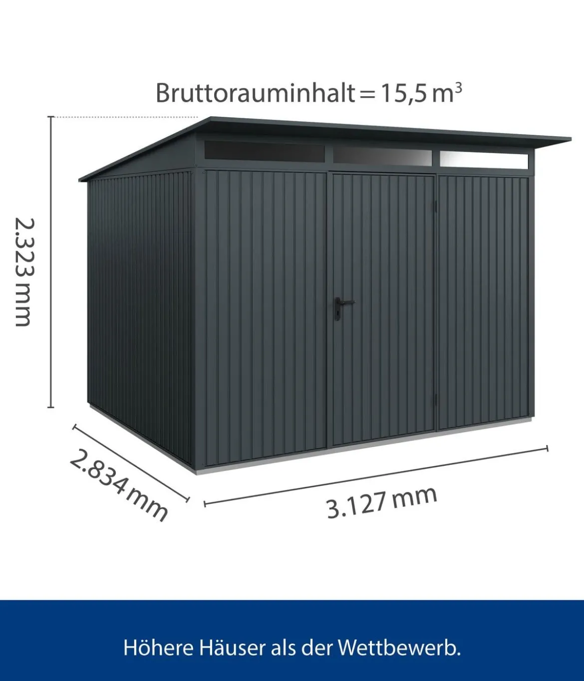 Hörmann Berry-Gerätehaus Classic-P Typ 3, ca. B312,7/H232,3/T283,4 cm