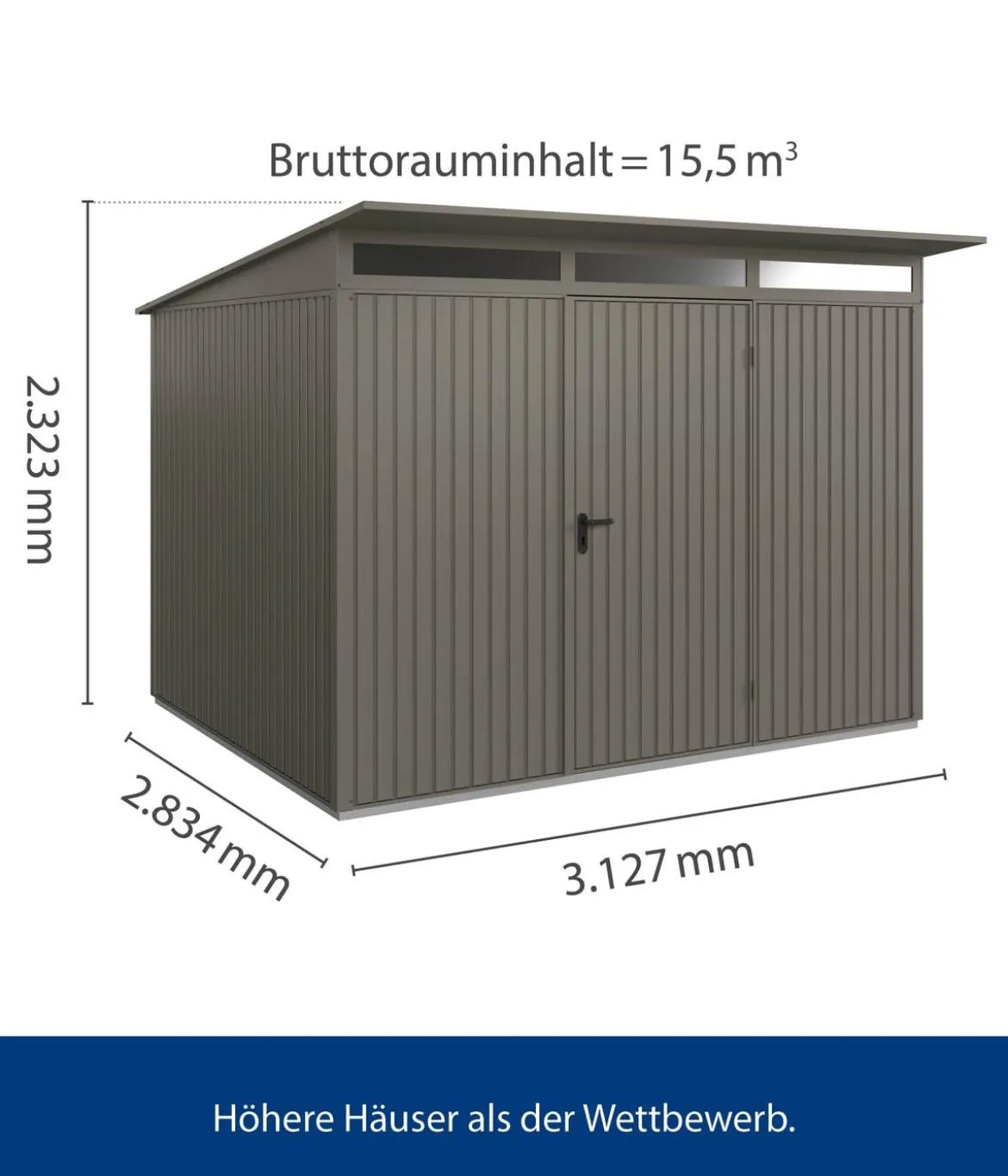 Hörmann Berry-Gerätehaus Classic-P Typ 3, ca. B312,7/H232,3/T283,4 cm
