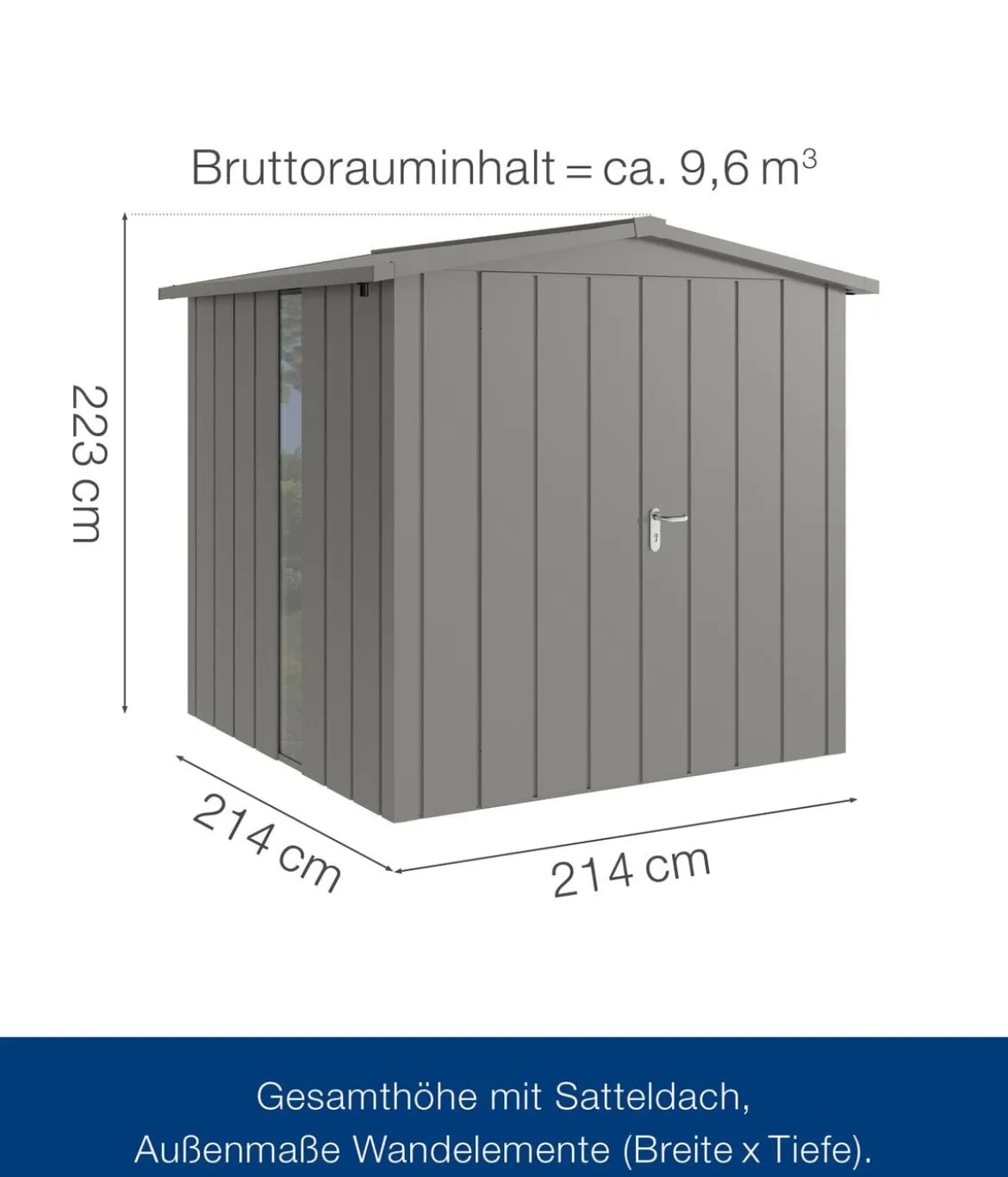 Hörmann Metallgerätehaus Juno JSD5 M-Sk Motiv Modern bodentiefes Fenster mit Doppeltür, ca. B237/H223/T229 cm