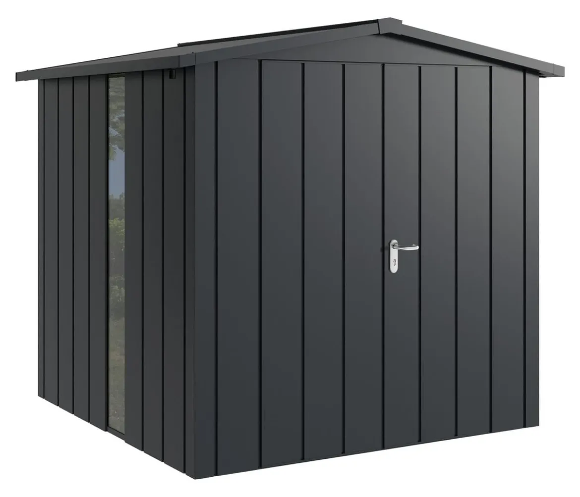 Hörmann Metallgerätehaus Juno JSD5 M-Sk Motiv Modern bodentiefes Fenster mit Doppeltür, ca. B237/H223/T229 cm