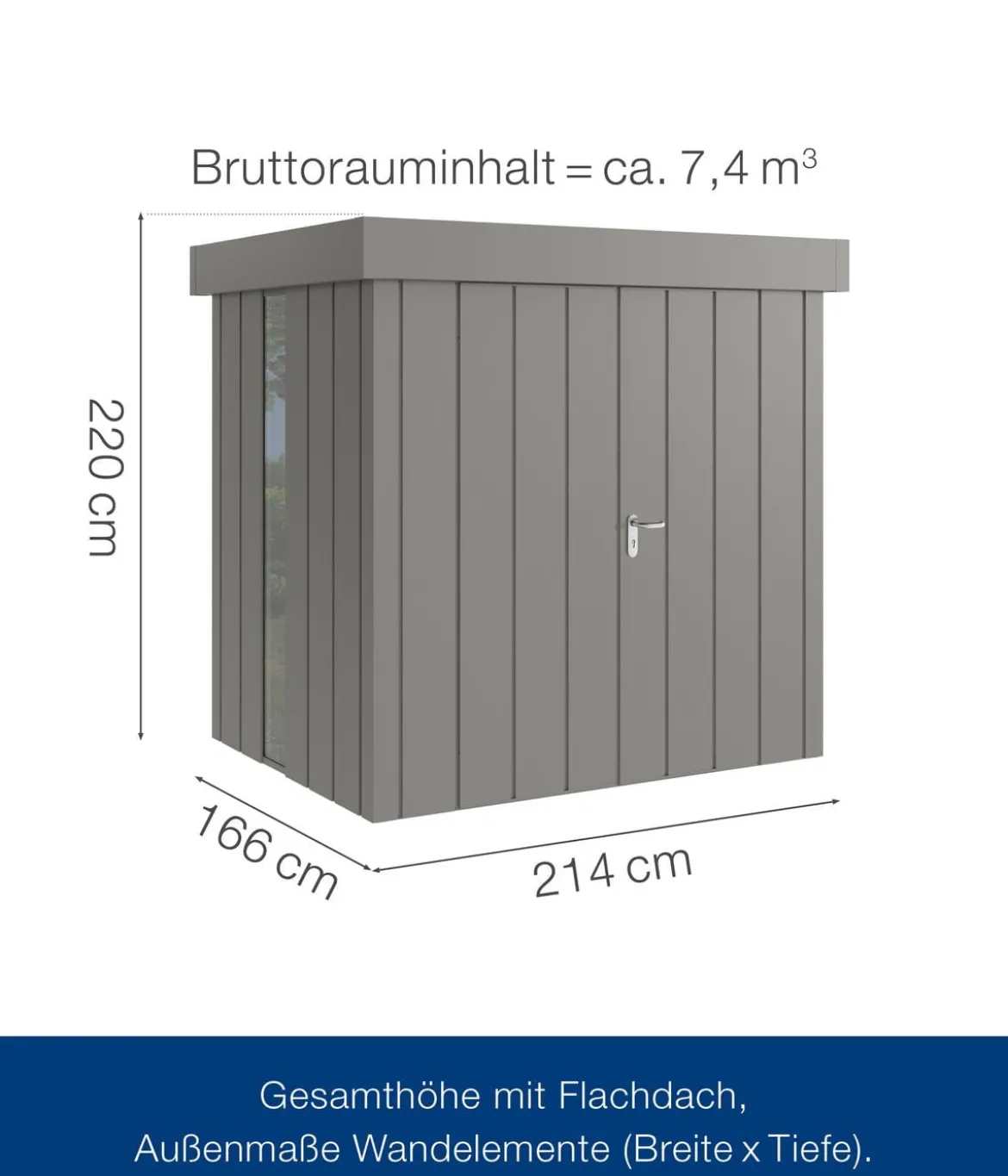 Hörmann Metallgerätehaus Juno JFD4 M-Sk Motiv Modern bodentiefes Fenster mit Doppeltür, ca. B229/H222/T181 cm