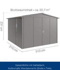 Hörmann Metallgerätehaus Juno JSD14 L-Sk Motiv Design bodentiefes Fenster mit Doppeltür, ca. B333/H231/T325 cm