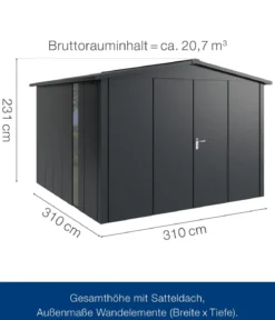 Hörmann Metallgerätehaus Juno JSD14 L-Sk Motiv Design bodentiefes Fenster mit Doppeltür, ca. B333/H231/T325 cm