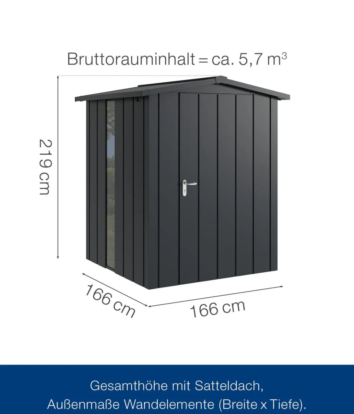 Hörmann Metallgerätehaus Juno JSD2 M-SK Motiv Modern bodentiefes Fenster, ca. B189/H219/T181 cm