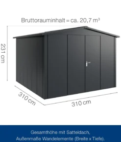 Hörmann Metallgerätehaus Juno JSD14 L-Sk Motiv Design mit Doppeltür, ca. B333/H231/T325 cm