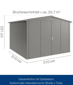 Hörmann Metallgerätehaus Juno JSD14 L-Sk Motiv Design mit Doppeltür, ca. B333/H231/T325 cm
