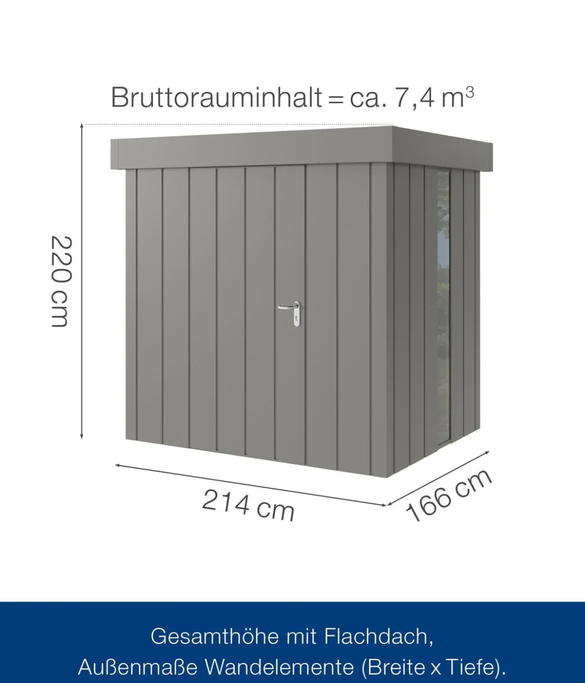 Hörmann Metallgerätehaus Juno JFD4 M-Sk Motiv Modern bodentiefes Fenster, ca. B229/H222/T181 cm