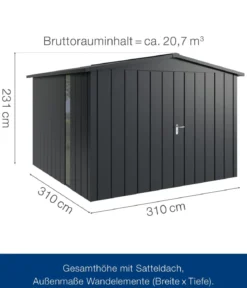 Hörmann Metallgerätehaus Juno JSD14 M-Sk Motiv Modern bodentiefes Fenster mit Doppeltür, ca. B333/H231/T325 cm