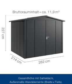 Hörmann Metallgerätehaus Juno JSD9 L-Sk Motiv Design mit Doppeltür, ca. B285/H227/T237 cm