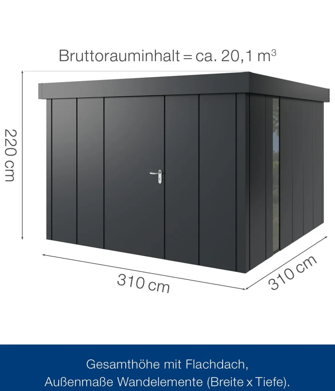 Hörmann Metallgerätehaus Juno JFD14 L-Sk Motiv Design bodentiefes Fenster, ca. B325/H222/T325 cm