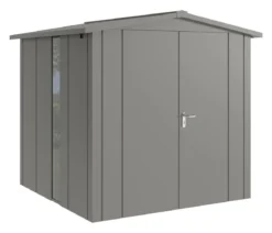 Hörmann Metallgerätehaus Juno JSD5 L-Sk Motiv Design bodentiefes Fenster mit Doppeltür, ca. B237/H223/T229 cm