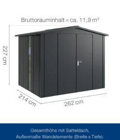 Hörmann Metallgerätehaus Juno JSD9 L-Sk Motiv Design bodentiefes Fenster mit Doppeltür, ca. B285/H227/T237 cm