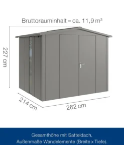 Hörmann Metallgerätehaus Juno JSD9 L-Sk Motiv Design bodentiefes Fenster mit Doppeltür, ca. B285/H227/T237 cm