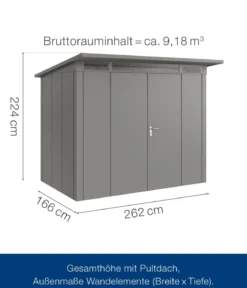 Hörmann Metallgerätehaus Juno JPD8 L-Sk Motiv Design mit Doppeltür, ca. B277/H224/T214 cm